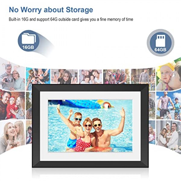 YOUYU 디지털 액자 10인치 WiFi, 터치 전자 액자, 16GB 메모리를 갖춘 디지털 액자, Frameo 앱을 통해 어디서나 사진 슬라이드쇼 및 비디오 공유 - 블랙