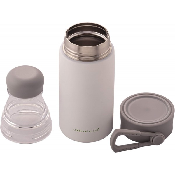 Greenrelation 2lids 병 보온병 병 Thermo Coffee To Go Thermo Mug 마시는 병 스테인레스 스틸 Tritan Matt White