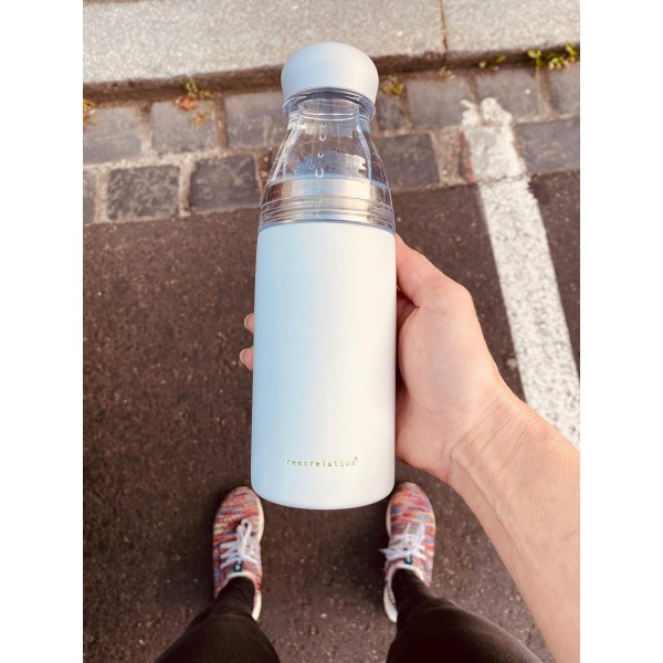 Greenrelation 2lids 병 보온병 병 Thermo Coffee To Go Thermo Mug 마시는 병 스테인레스 스틸 Tritan Matt White