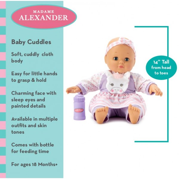 Madame Alexander, 14 Baby Cuddles 유니콘 점퍼(병 포함) 보라색 유니콘 밝은 피부 톤