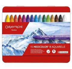 Creative Art Materials Caran D'Ache NeoColor II 수용성 왁스 파스텔 세트, 멀티 컬러, 멀티 컬러 싱글 15개 팩