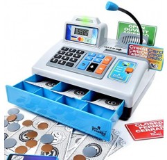 닥터 스템 토이 | 말하는 장난감 금전 등록기 | STEM 학습 69개 3개 언어, 페이징 마이크, 신용 카드, 은행 카드, 어린이를 위한 플레이 머니 및 뱅킹 기능이 있는 가상 매