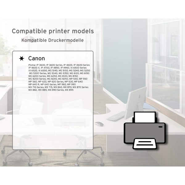 5x100 ml PureInk 리필 잉크, Canon PGI-520, PGI-525, CLI-521, CLI-526 프린터 카트리지와 호환되는 프린터 잉크, Pixma IP 3600, IP 4600, IP 4700, IP 4850, IP 4950, IX MG 6551 (비 OEM)
