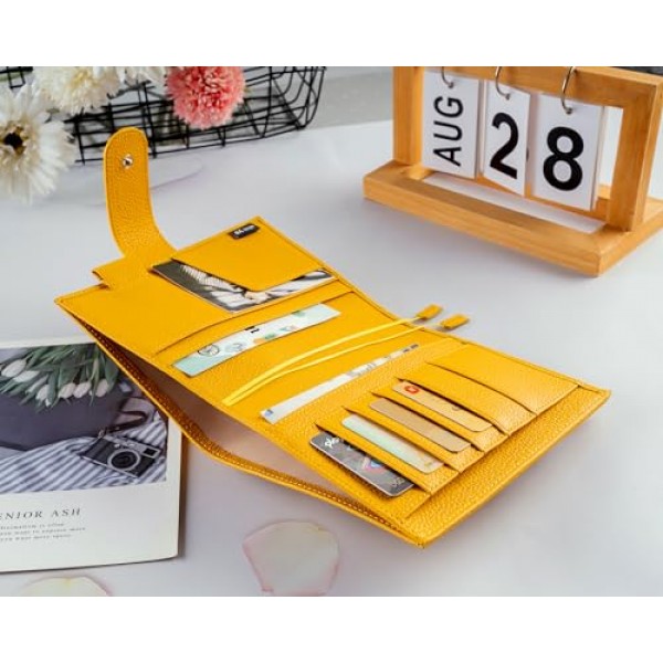 Hobonichi, Stalogy, Midori Hibino, Leuchtturm1917 등을 위한 A6 가죽 플래너 커버 - 펜 루프, 카드 슬롯, 백 포켓 및 북마크 포함(노란색)