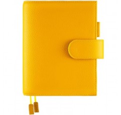 Hobonichi, Stalogy, Midori Hibino, Leuchtturm1917 등을 위한 A6 가죽 플래너 커버 - 펜 루프, 카드 슬롯, 백 포켓 및 북마크 포함(노란색)