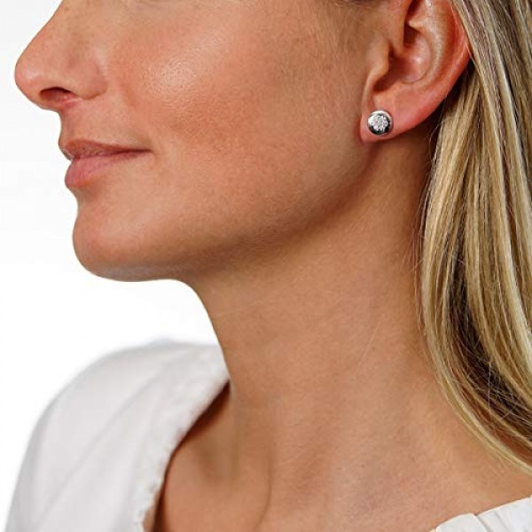 Materia 여성용 라운드 스타 스터드 귀걸이 - 925 실버 스터드 귀걸이 지르코니아 로듐 도금 또는 로즈 골드 도금 9mm