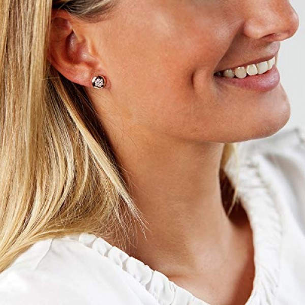 Materia 여성용 라운드 스타 스터드 귀걸이 - 925 실버 스터드 귀걸이 지르코니아 로듐 도금 또는 로즈 골드 도금 9mm