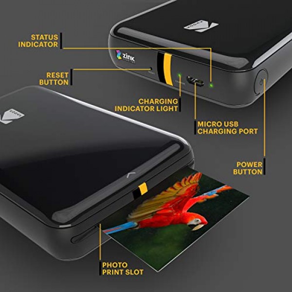 Zink Kodak Step 무선 컬러 포토 프린터 Bluetooth 또는 NFC 장치용 2x3 접착 뒷면 용지(검은색) 스티커 에디션