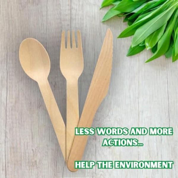 달마의 길 100% 일회용 나무 칼 세트 | 302개입(포크 125개, 스푼 100개, 나이프 75개, 다용도 가방 2개) - 완전 천연, 친환경, 생분해성, 퇴비화 가능