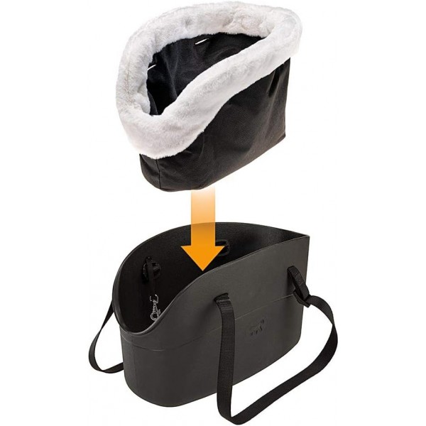 Ferplast 79515017 강아지 캐리어 백, 크기: 21.5 x 43.5 x 27 cm, 블랙 M 겨울: 블랙 플러시 천으로 덮인 커버