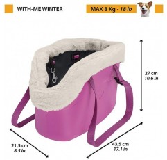 Ferplast 79515017 강아지 캐리어 백, 크기: 21.5 x 43.5 x 27 cm, 블랙 M 겨울: 블랙 플러시 천으로 덮인 커버