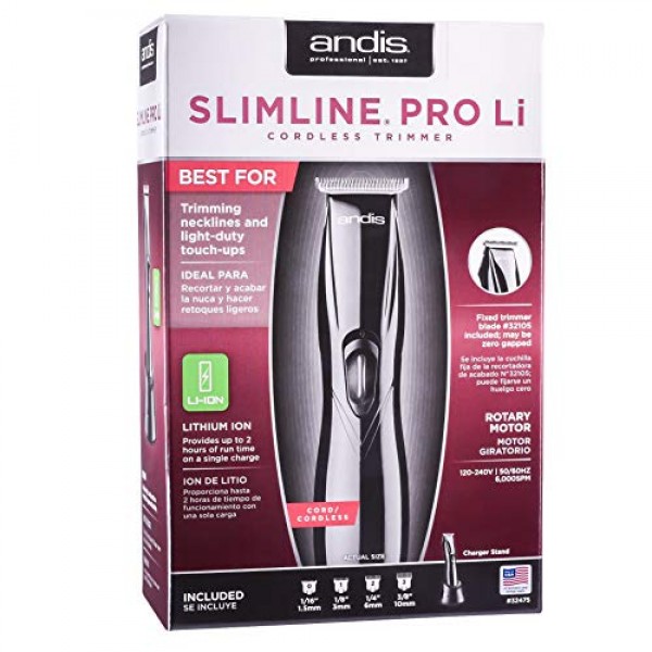 BeauWis 블레이드 브러시가 포함된 Andis Slimline Pro Li T-블레이드 트리머 블랙 #32475