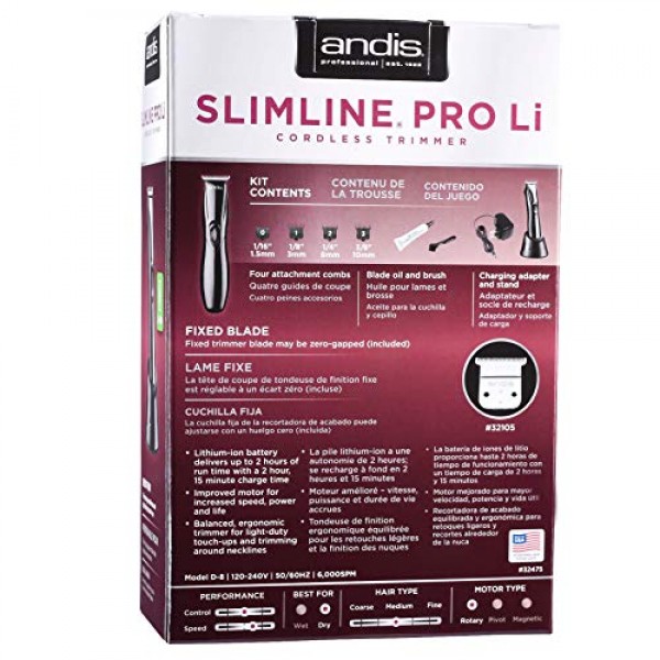BeauWis 블레이드 브러시가 포함된 Andis Slimline Pro Li T-블레이드 트리머 블랙 #32475