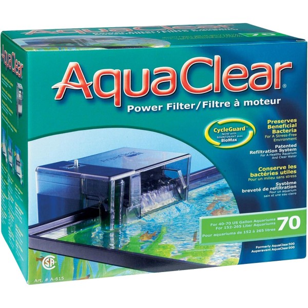 AquaClear Power Filter 70 수족관 외부 필터 클립 온 필터, 152L ~ 265L, 6W 수족관용
