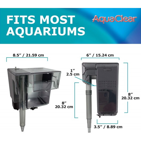 AquaClear Power Filter 70 수족관 외부 필터 클립 온 필터, 152L ~ 265L, 6W 수족관용