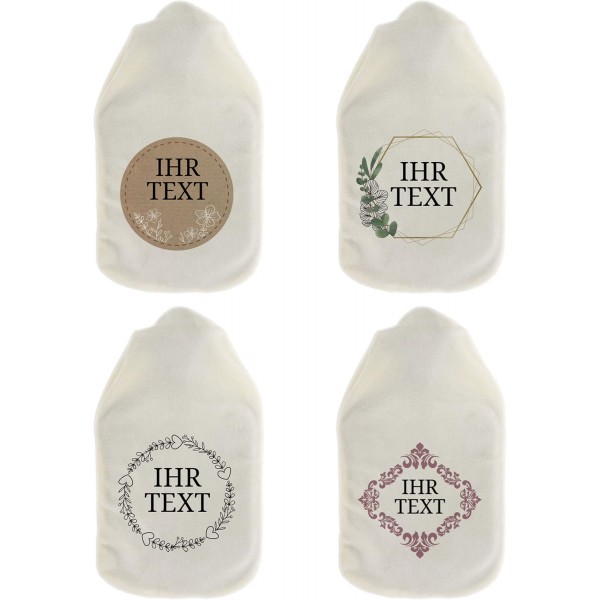 mpel-fabrik - 개인화할 수 있는 덮개가 있는 온수병 - 꽃 화환 - 이름과 같은 원하는 텍스트가 있는 포근한 온수병 덮개 - 어린이 및 성인을 위한 선물 아이디어(800ml)