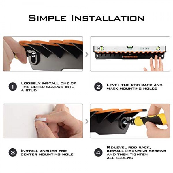 KastKing 특허받은 V15 수직 낚싯대 홀더 – 벽걸이형 낚싯대 랙, 17.25인치 크기의 낚싯대 15개 또는 낚싯대 콤보 보관, 훌륭한 낚싯대 홀더 및 랙