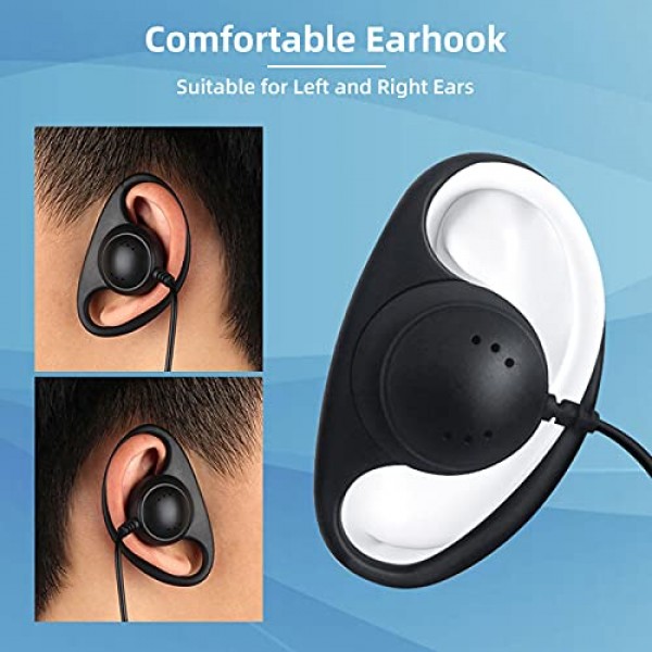 Retevis 클리어 D 모양 워키토키 이어폰(마이크 2핀 포함), 코일 튜브, 호환 가능 RT22 RT21 H-777 RT68 RT22S H-777S RT19 RT15 워키토키, 소프트 이어훅 양방향 라디오 이어폰(4팩)