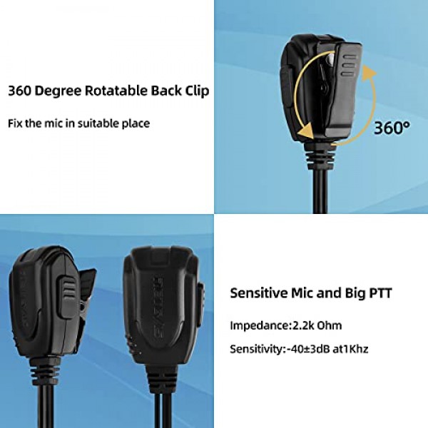 Retevis 클리어 D 모양 워키토키 이어폰(마이크 2핀 포함), 코일 튜브, 호환 가능 RT22 RT21 H-777 RT68 RT22S H-777S RT19 RT15 워키토키, 소프트 이어훅 양방향 라디오 이어폰(4팩)