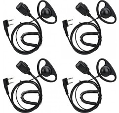 Retevis 클리어 D 모양 워키토키 이어폰(마이크 2핀 포함), 코일 튜브, 호환 가능 RT22 RT21 H-777 RT68 RT22S H-777S RT19 RT15 워키토키, 소프트 이어훅 양방향 라디오 이어폰(4팩)