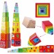 Toys of Wood Oxford Wooden Stacking Tower - 숫자, 문자, 동물이 있는 다채로운 큐브를 쌓거나 서로 연결하세요 - 2세 이상 어린이를 위한 Stacking Cube Stacking Tower 애니멀 프린트