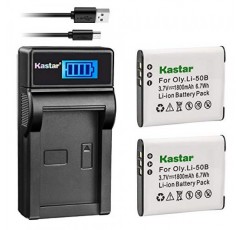 올림푸스 LI-50B Li50B 및 SZ-10 SZ-12 SZ-15 SZ-16 HIS Sz-20 SZ-30MR SZ31MR iHS TG-610 TG-630 HIS TG-810 TG-용 Kastar 배터리(X2) 및 LCD 슬림 USB 충전기 820 TG-830 TG-860 그의 XZ-1 XZ-16 iHS SP-810UZ
