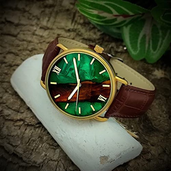 Holzwerk Germany® 디자이너 남성용 시계 에폭시 레진 천연 나무 시계 팔찌 시계 아날로그 클래식 쿼츠 시계 브라운 블랙 골드 블루 그린 에폭시 레진 다이얼 포함