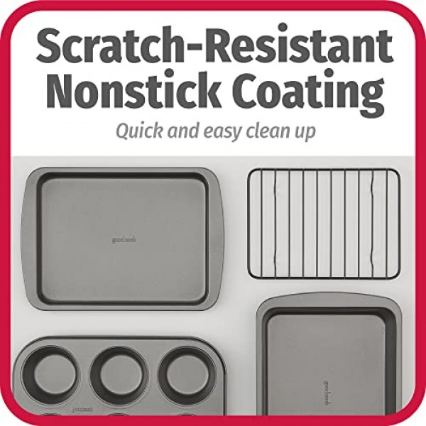 GoodCook 4피스 붙지 않는 강철 토스터 오븐 세트(시트 팬, 랙, 케이크 팬, 머핀 팬 포함), 그레이(4220), 각종