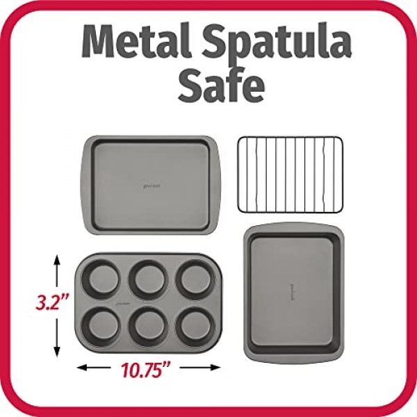 GoodCook 4피스 붙지 않는 강철 토스터 오븐 세트(시트 팬, 랙, 케이크 팬, 머핀 팬 포함), 그레이(4220), 각종
