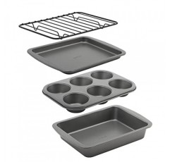 GoodCook 4피스 붙지 않는 강철 토스터 오븐 세트(시트 팬, 랙, 케이크 팬, 머핀 팬 포함), 그레이(4220), 각종