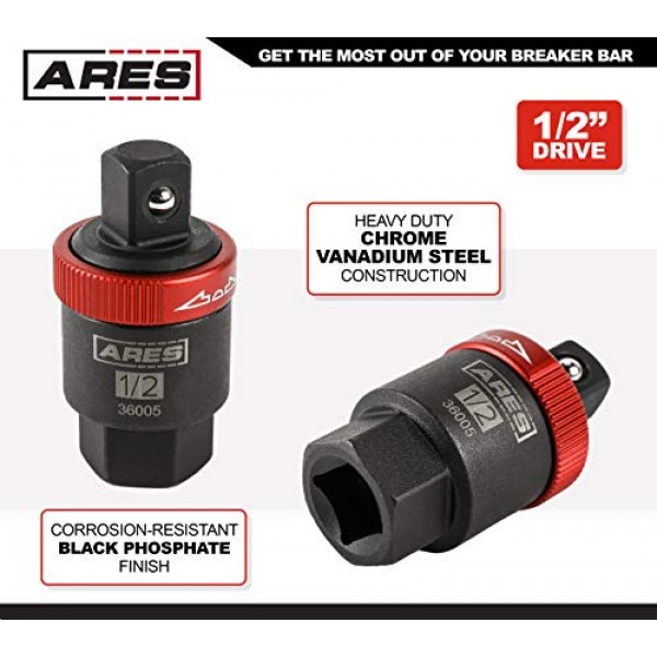ARES 36005-1/2인치 드라이브 래칫팅 차단기 바 어댑터 - 차단기 바 또는 슬라이딩 T-핸들을 래칫으로 변환 - 양극 산화 처리된 스위치 칼라가 있는 가역적 래칫팅 메커니