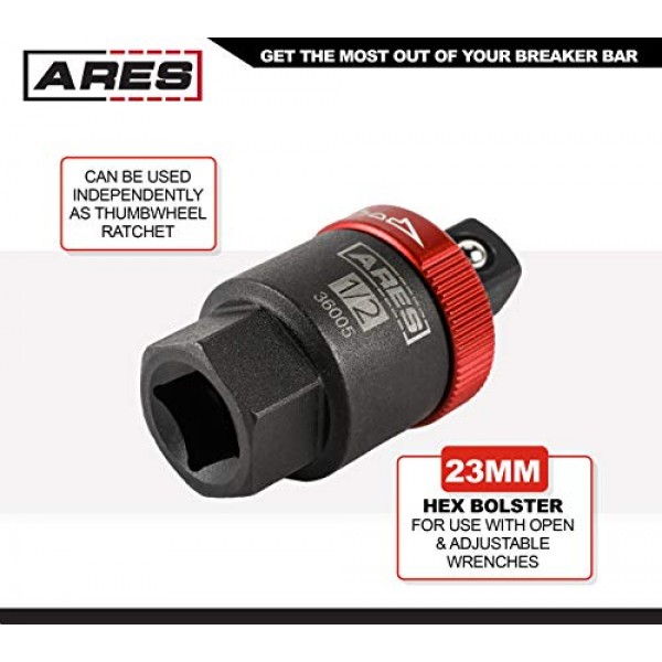ARES 36005-1/2인치 드라이브 래칫팅 차단기 바 어댑터 - 차단기 바 또는 슬라이딩 T-핸들을 래칫으로 변환 - 양극 산화 처리된 스위치 칼라가 있는 가역적 래칫팅 메커니