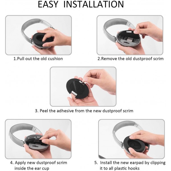 QC 45 QC35 ii QC25 QC15 Ae2 Ae2i 이어 헤드폰과 호환되는 Bose Quietcomfort 35 헤드폰용 교체용 이어 패드 편안하고 내구성이 뛰어난(검은색)