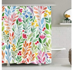 다채로운 식물 샤워 커튼 수채화 잎 꽃 자연 패턴 일러스트 스타일 예술 홈 개선 장식 72x72 인치 방수 폴리 에스터 LYEA677-72