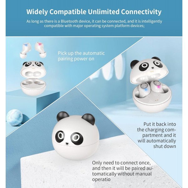 Panda 무선 헤드폰, Bluetooth 무선 헤드폰 인이어 IPX5 방수 헤드폰, 마이크 및 빠른 충전 케이스, 32시간 재생, 스마트폰 K62용 터치 버튼 헤드셋