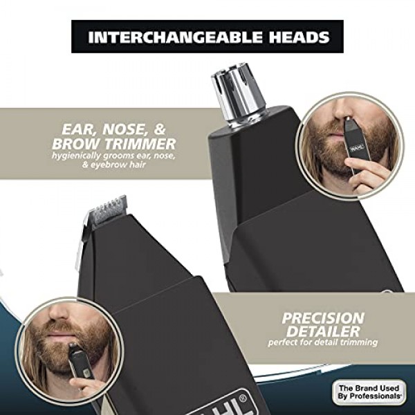 Wahl USA 남성용 충전식 리튬 이온 2.0 수염 트리머 - 그루밍, 디테일링 헤드, 라이트 터치 업, 귀 코 및 눈썹 모델용 정밀 T 블레이드가 있는 얼굴 털 트리머 모델 9886-300