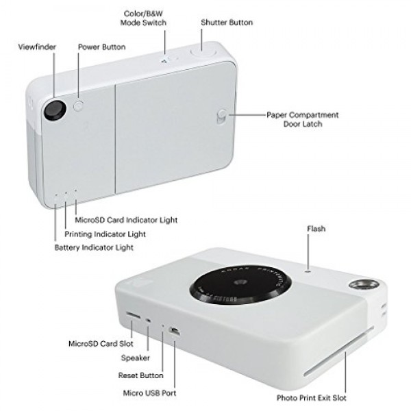 Kodak Printomatic 즉석 카메라(회색) 선물 번들 + 징크 페이퍼(20매) + 디럭스 케이스 + 재미있는 스티커 세트 7개 + 트윈 팁 마커 + 사진 앨범.