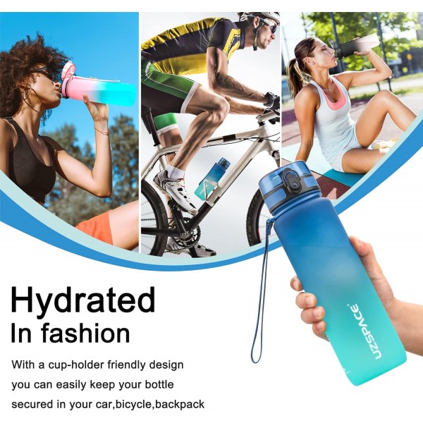 UZSPACE 물병 어린이 누수 방지, 스포츠 플라스틱 물병 1l, 800ml, 500ml, Tritan & BPA-free 스포츠 물병 탄산 적합 블랙/화이트 1500ml