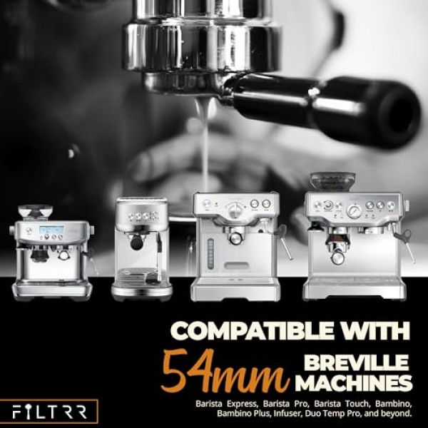 54mm 포터필터 에스프레소 키트 세트 - Breville Bambino, Express, Touch 스테인리스 스틸 및 알루미늄 합금 WDT 도구 및 스프링이 있는 정밀 탬퍼에 적합 - 커피 탬핑 스테이션용