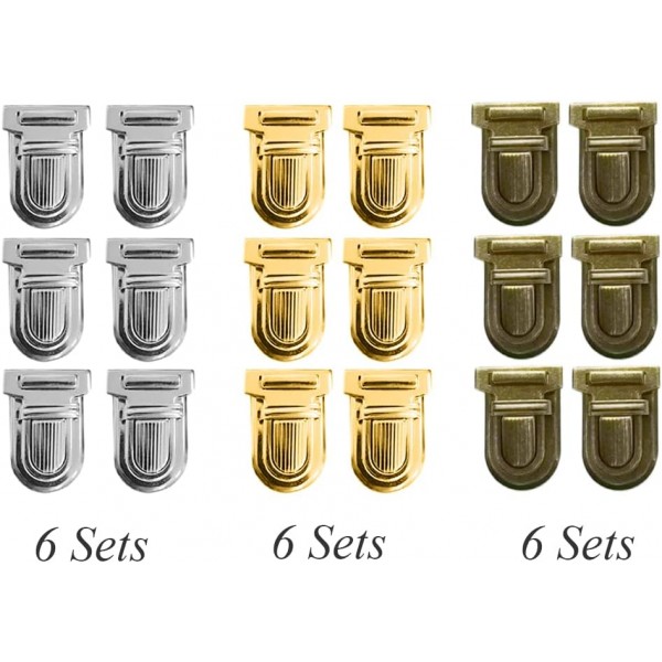 Csirnto 가방 패스너 18 세트 가방 잠금 패스너 가방 금속 가방 패스너 지갑 푸시 잠금 지갑 키 잠금 패스너 잠금 가방 DIY, 3 색