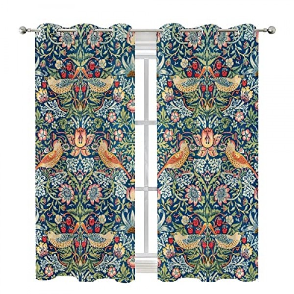 윌리엄 모리스 아트 프린트 빈티지 딸기 도둑 거실용 암막 커튼 42x63인치