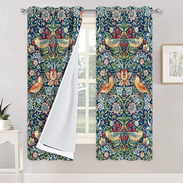 윌리엄 모리스 아트 프린트 빈티지 딸기 도둑 거실용 암막 커튼 42x63인치