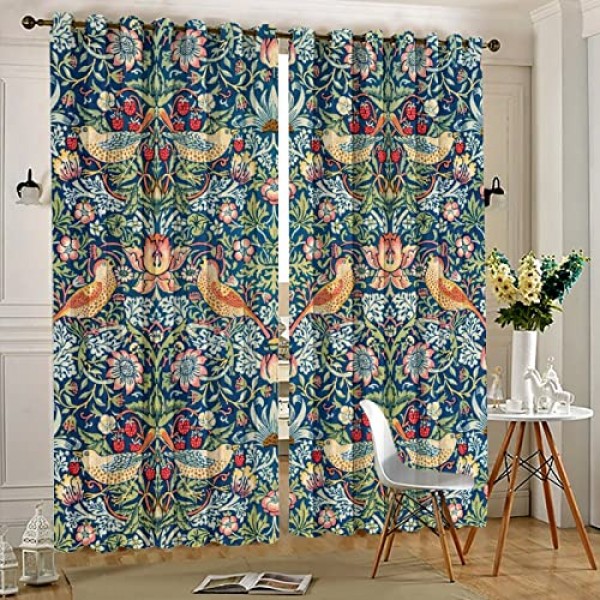 윌리엄 모리스 아트 프린트 빈티지 딸기 도둑 거실용 암막 커튼 42x63인치