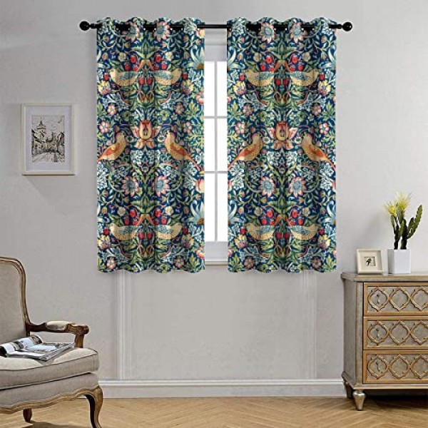 윌리엄 모리스 아트 프린트 빈티지 딸기 도둑 거실용 암막 커튼 42x63인치