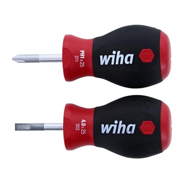 Wiha 31190 5/32 x 1인치 및 스터비 십자 드라이버 세트 #1 x 1인치, SoftFinish 핸들 포함 스터비 일자 드라이버 세트