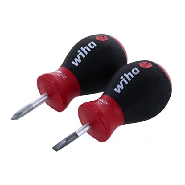 Wiha 31190 5/32 x 1인치 및 스터비 십자 드라이버 세트 #1 x 1인치, SoftFinish 핸들 포함 스터비 일자 드라이버 세트