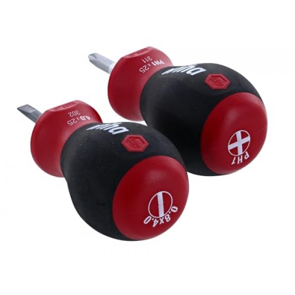 Wiha 31190 5/32 x 1인치 및 스터비 십자 드라이버 세트 #1 x 1인치, SoftFinish 핸들 포함 스터비 일자 드라이버 세트