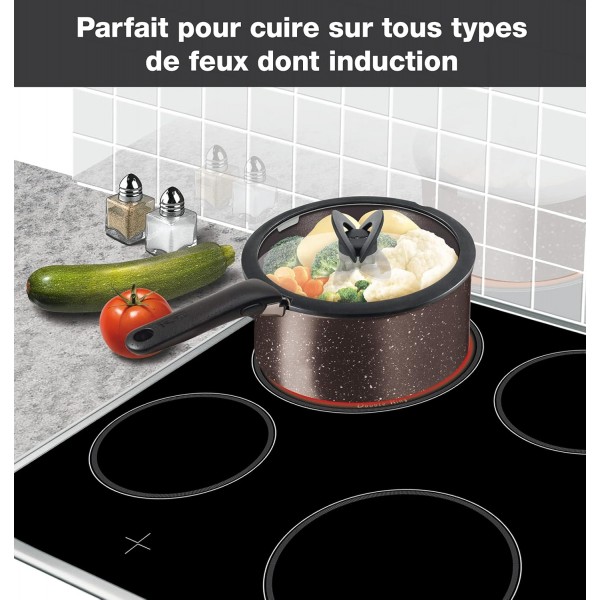 Tefal L6789802 Batterie de Cuisine pièces Effet Pierre Ingenio Extreme 조리기구, 14개, 스톤 효과, 알루미늄, 브라운