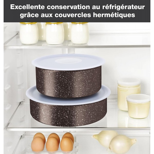 Tefal L6789802 Batterie de Cuisine pièces Effet Pierre Ingenio Extreme 조리기구, 14개, 스톤 효과, 알루미늄, 브라운