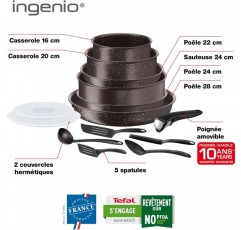 Tefal L6789802 Batterie de Cuisine pièces Effet Pierre Ingenio Extreme 조리기구, 14개, 스톤 효과, 알루미늄, 브라운